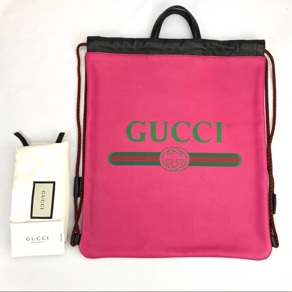 NWT Gucci Pink Coulisse "Gucci" Leather Backpack
